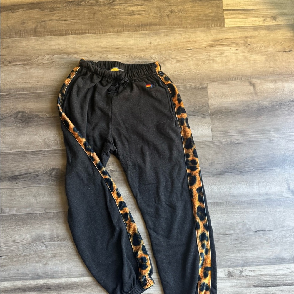 Aviator Nation Black Joggers with Leopard Print! Brand New Condition, Worn Once!